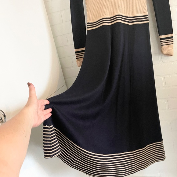 Vintage 60s 70s Knit Midi dress Concelli Academia Varsity Tie-front Blokecore 12 - Picture 11 of 13